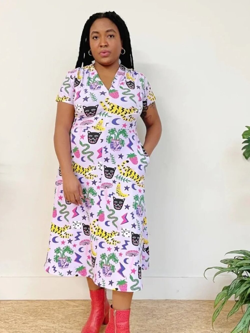 RARE NOOWORKS HASTINGS PRINT GRETA DRESS USED M US MADE NOVELTY ART